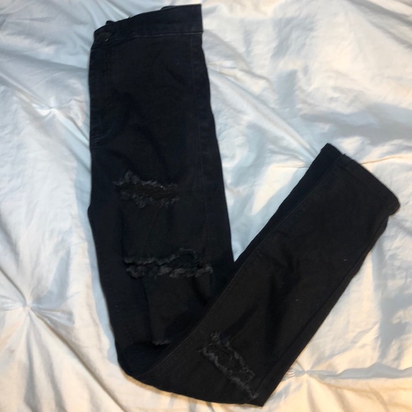 Topshop Petite Moto Super Ripped Black Joni Jeans - Picture 3 of 4